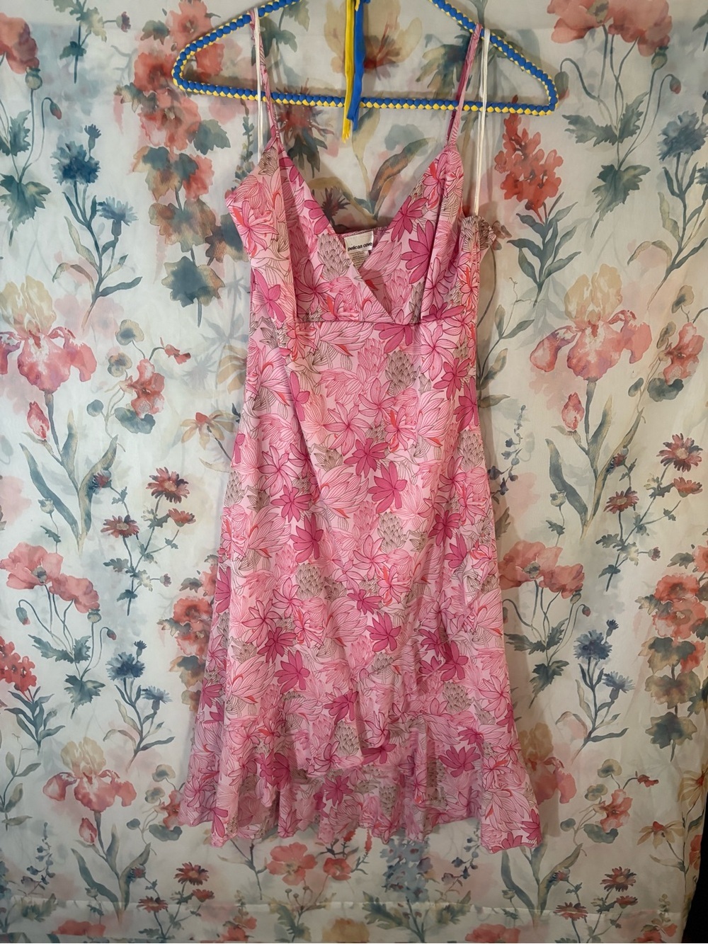 Vintage Pink Floral Slip Dress with Ruffle Hem